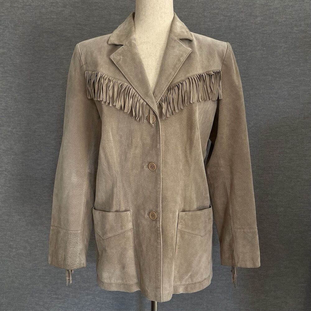 Atelier B Thomas Suede Fringe Coat S Beige Festival Cowgirl Country Southwestern
